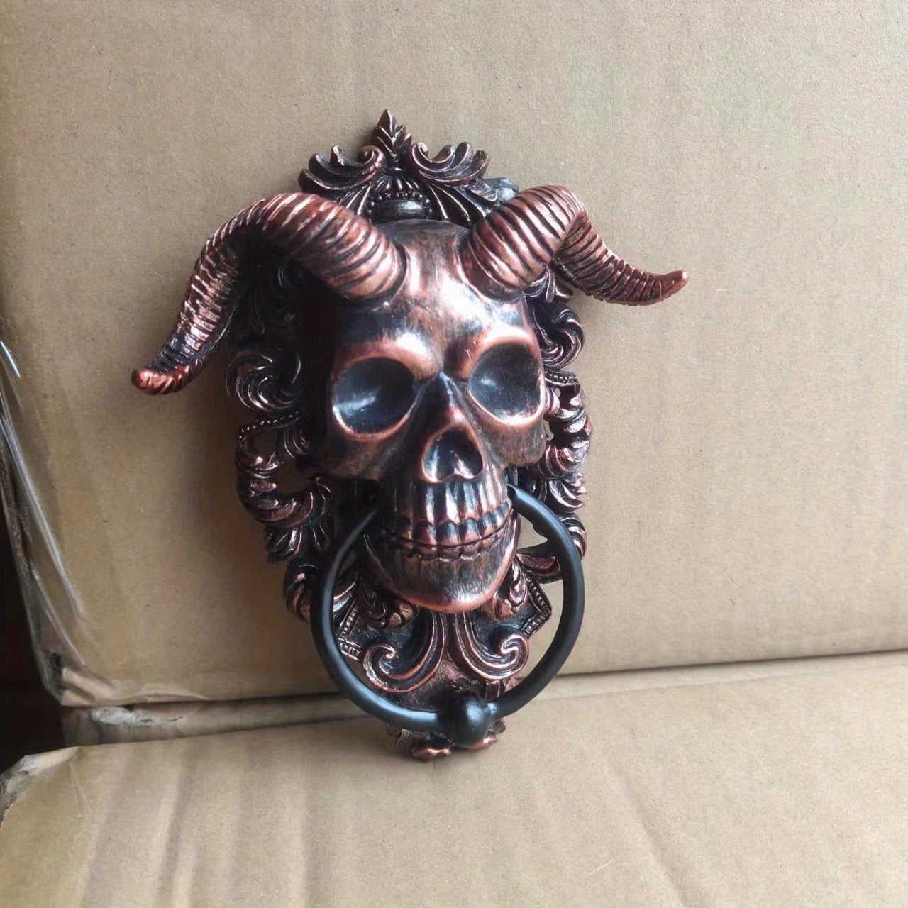 Gothic Resin Horned Skull Door Knocker