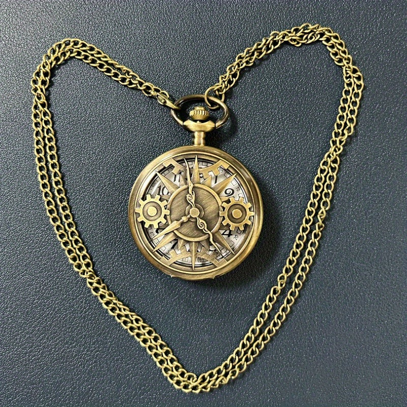 Steampunk Gear Movement Quartz Pocket Watch With Chain Curious Things