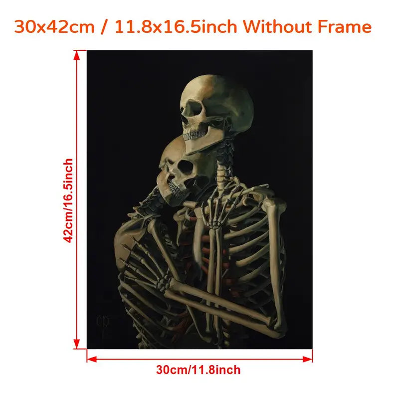 Wall Art - A3 Canvas Hugging Skeleton Couple Curious Things