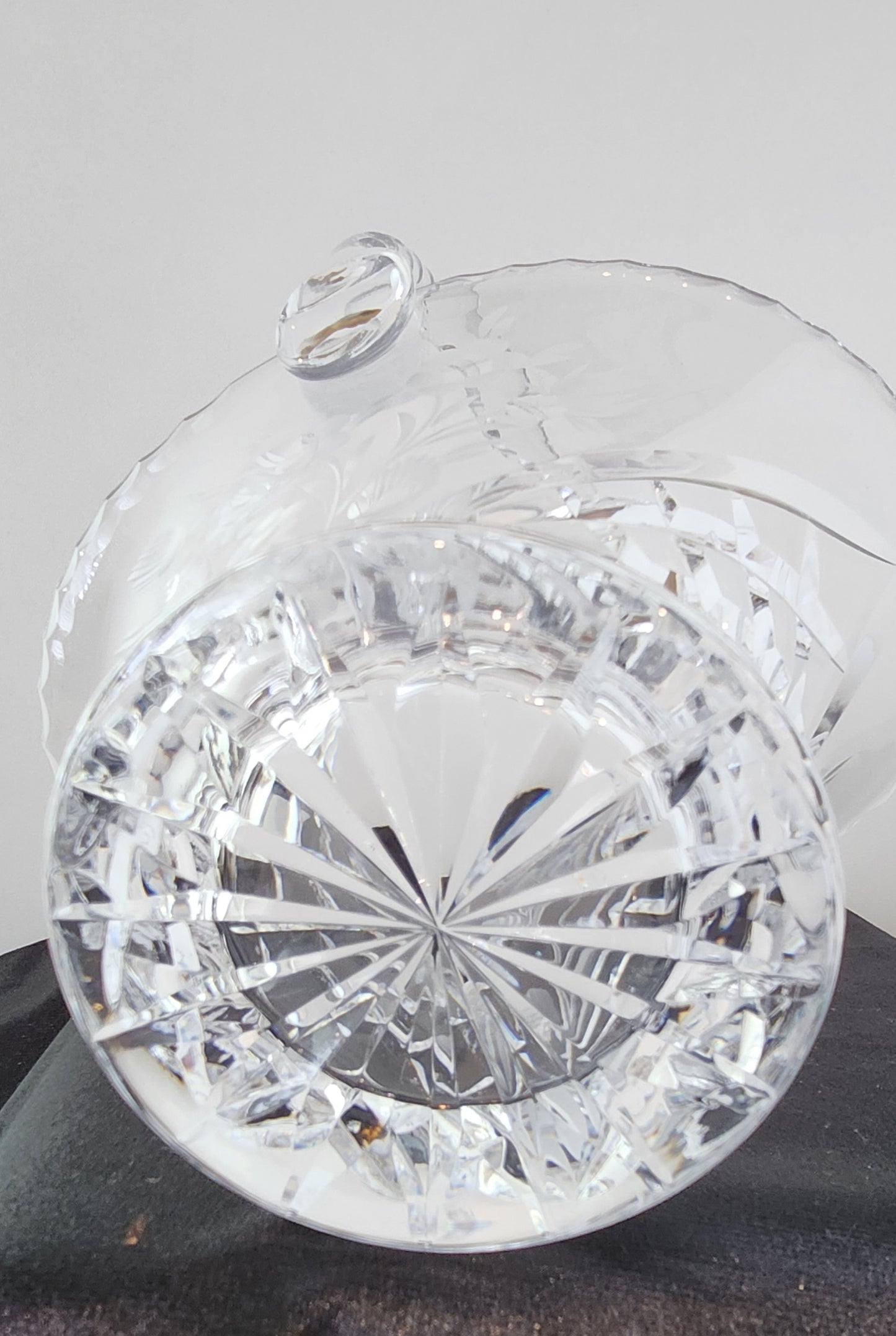 Vintage Hand Etched Flora Crystal Basket