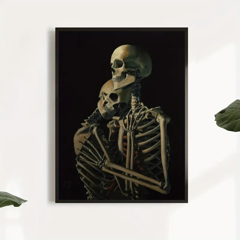 Wall Art - A3 Canvas Hugging Skeleton Couple Curious Things