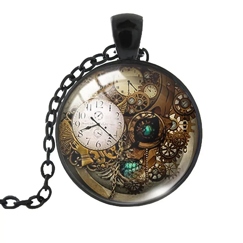 Steampunk Clock & Gears Pendant Curious Things