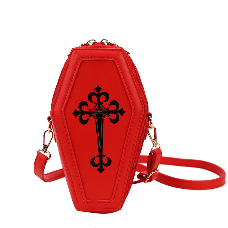 Coffin Shaped Leather Crossbody Bag Curious Things Red