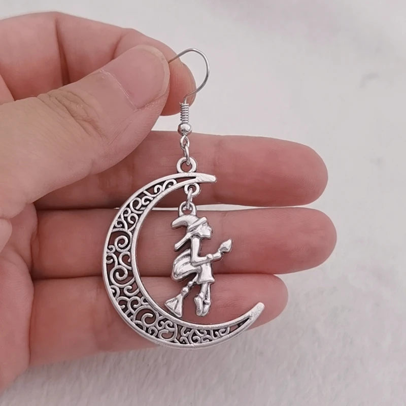 Flying Witch Crescent Moon Earrings Curious Things