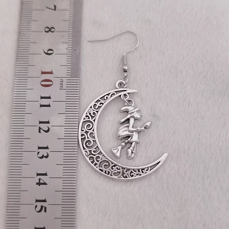 Flying Witch Crescent Moon Earrings Curious Things