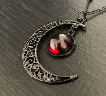 Gothic Crescent with Red Moon Pendant