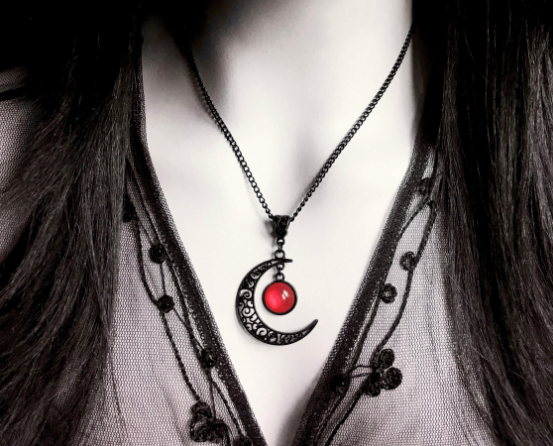 Gothic Crescent with Red Moon Pendant