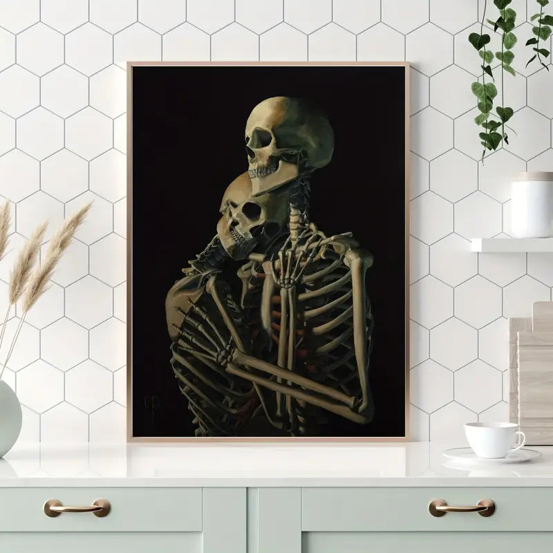 Wall Art - A3 Canvas Hugging Skeleton Couple Curious Things