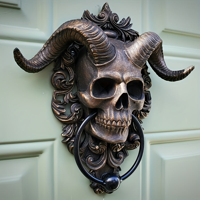 Gothic Resin Horned Skull Door Knocker