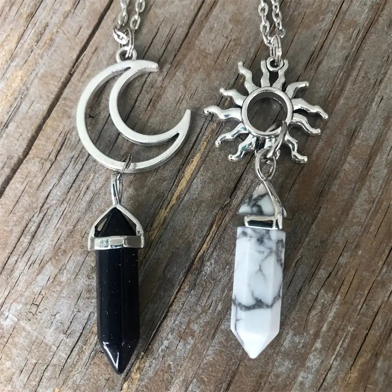 Vintage Sun Moon Necklace with Two Tone Hexagon Crystal Pendant Necklace Curious Things