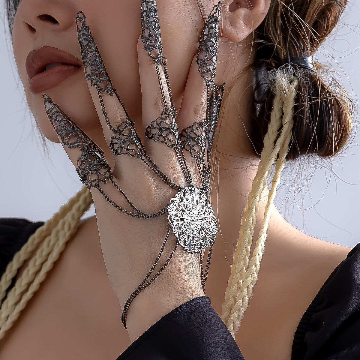 Steampunk Finger Chain Bracelet - Gothic Hand Jewellery Curious Things