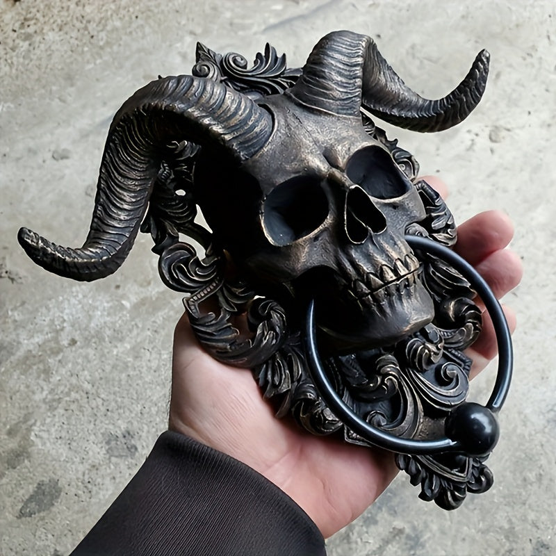 Gothic Resin Horned Skull Door Knocker
