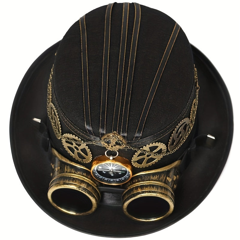 Unisex Steampunk Top Hat - Compass, Goggles, Detachable Gears Curious Things
