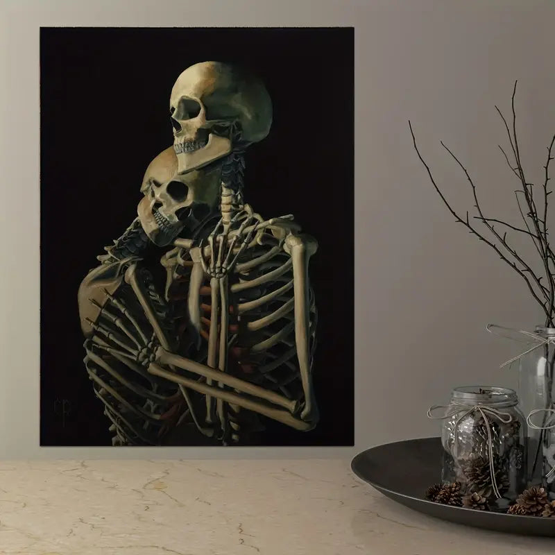 Wall Art - A3 Canvas Hugging Skeleton Couple Curious Things