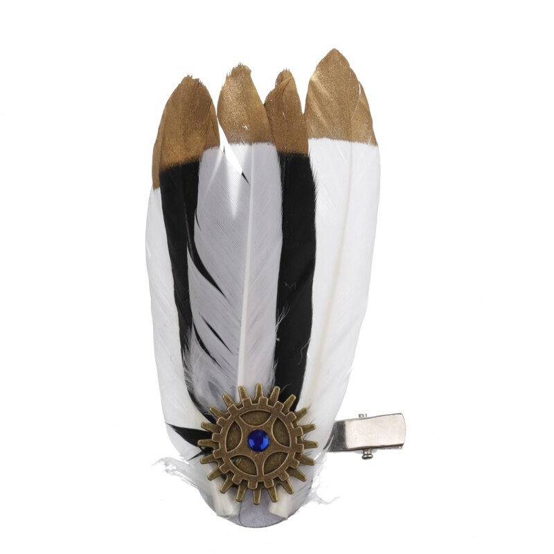 Steampunk Clock Gear Feather Hair Clip Steampunk Curious Things White with Black