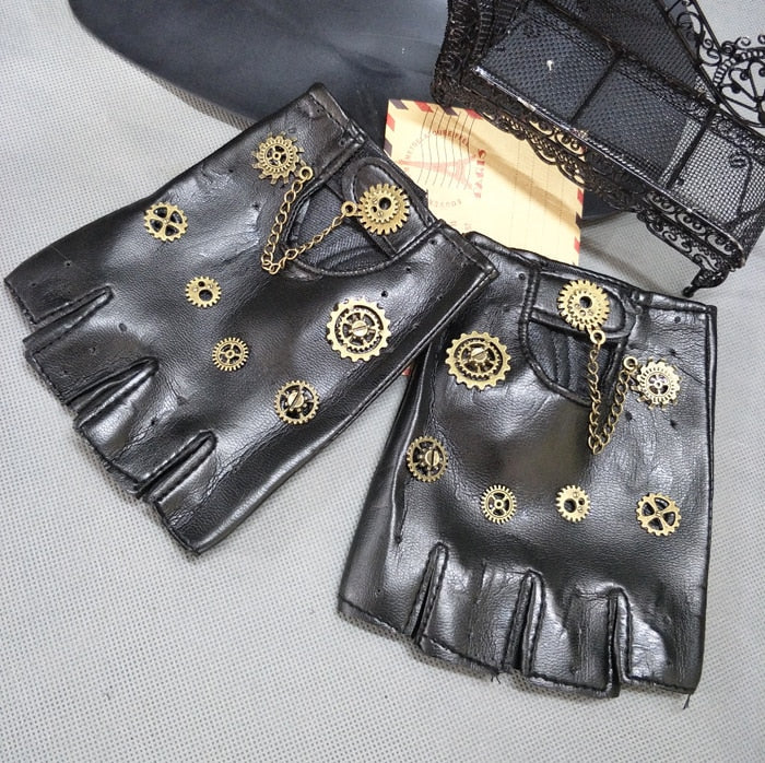 Steampunk Gear PU Punk Gloves - Vintage Gothic Gloves Steampunk Curious Things