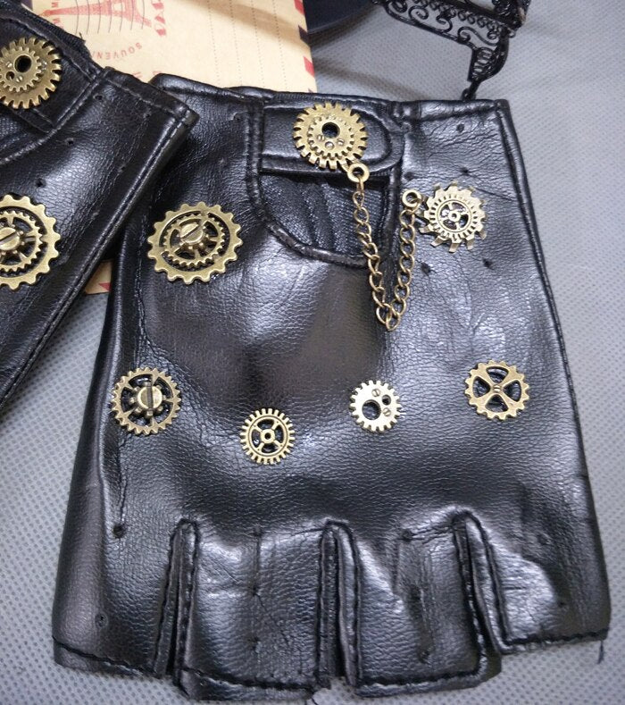 Steampunk Gear PU Punk Gloves - Vintage Gothic Gloves Steampunk Curious Things