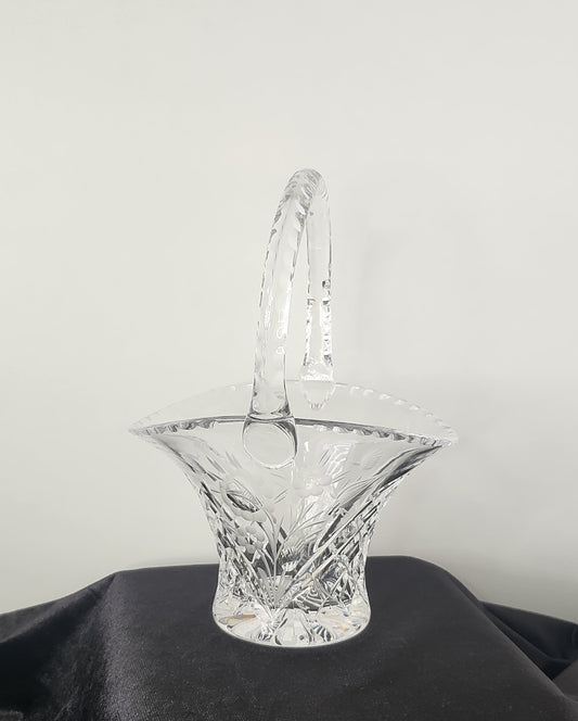 Vintage Hand Etched Flora Crystal Basket