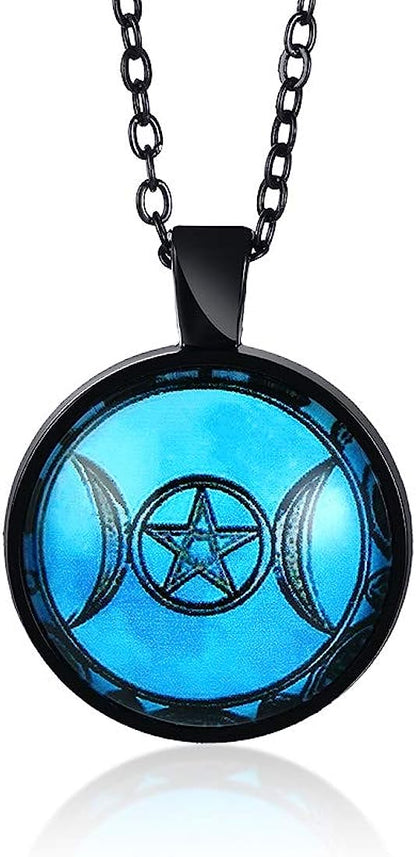 Blue Moon Witch or Fire Pentagram Pendant