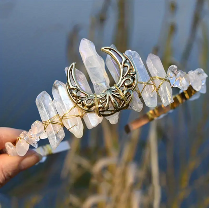 Natural Crystal Moon Crescent Tiara