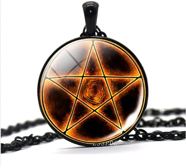 Blue Moon Witch or Fire Pentagram Pendant