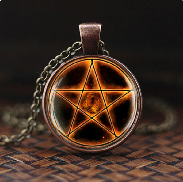 Blue Moon Witch or Fire Pentagram Pendant