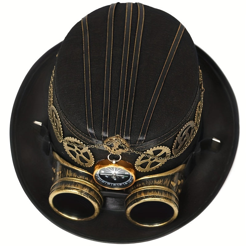 Unisex Steampunk Top Hat - Compass, Goggles, Detachable Gears  Curious Things   