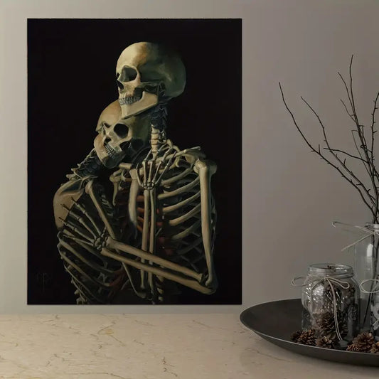 Wall Art - A3 Canvas Hugging Skeleton Couple  Curious Things   