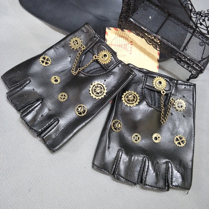 Steampunk Gear PU Punk Gloves - Vintage Gothic Gloves Steampunk Curious Things   